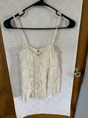 Free People Cream Ruffled Tie-Front Camisole